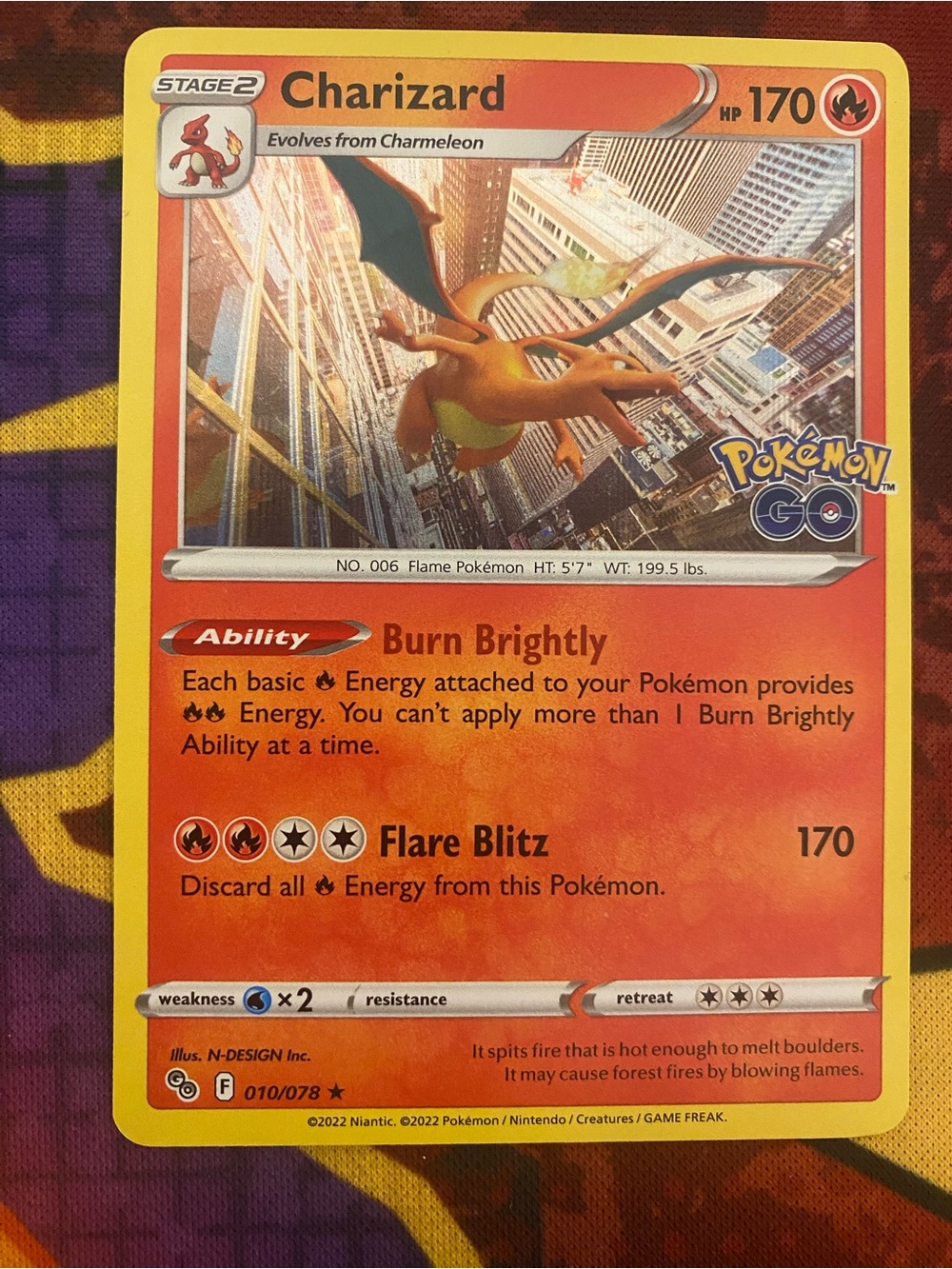 Super rare pokemon card Charizard Holographic  #010/078 Pokemon Go set